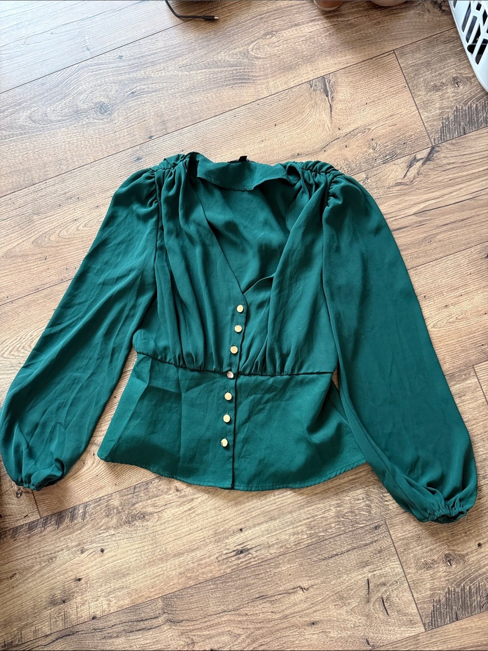Lulu's Emerald Green Button-Up  Blouse with Gold Buttons